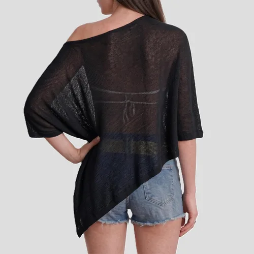 Vista 2 de Poncho transparente para mujer, de punto, para playa, salida de baño Negro
