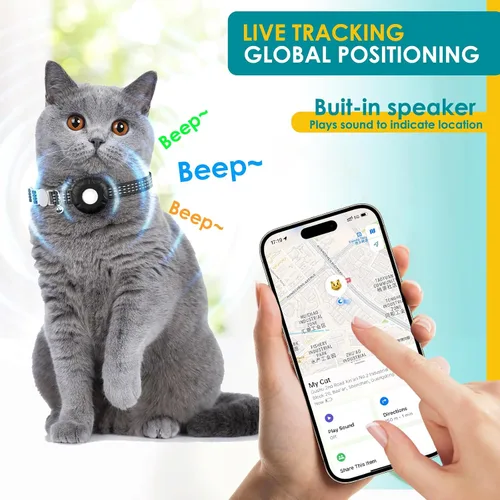 Vista 3 de Rastreador de gatos, collar con hebilla elástica de seguridad, funciona con cualquier collar, rastreador GPS para gatos, compatible con Apple Find