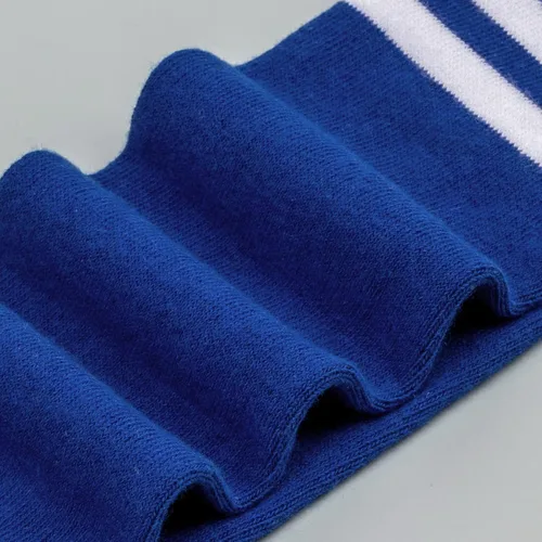 Vista 4 de BQUBO - Calcetines de fútbol para niños pequeños, calcetines de algodón a rayas hasta la rodilla, calcetines de tubo largo para niños y niñas de 3 a