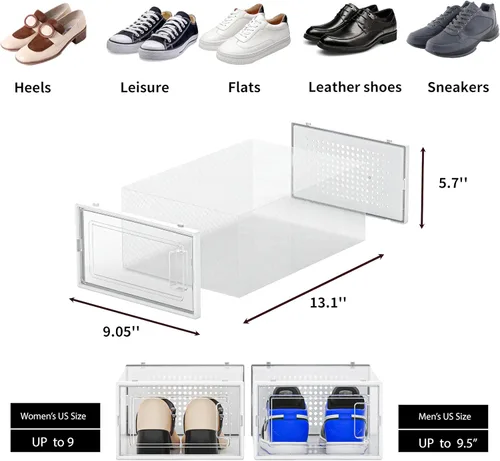 Vista 3 de Paquete de 12 cubos de almacenamiento organizadores de zapatos, cajas de zapatos apilables de plástico transparente para armario, contenedores