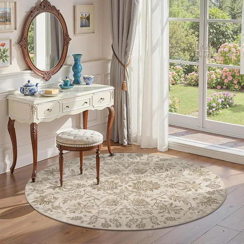 Vista 332 de jinchan Lima - Alfombra simétrica floral geométrica lavable, alfombra de entrada de medio círculo de 2 x 3, alfombra de media luna, suave y Azul
