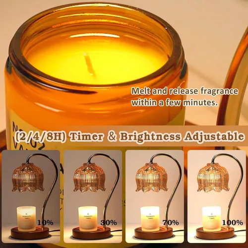 Vista 3 de Funistree Paquete de 2 lámparas calentadoras de velas de flores, lámpara de vela con temporizador, regalos de cumpleaños de Navidad para mujeres