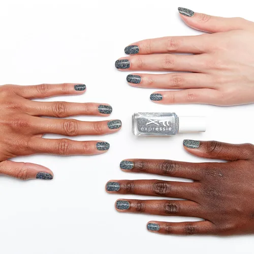 Vista 3 de essie Expressie FX - Esmalte de uñas vegano de secado rápido, capa superior con purpurina plateada, 0.33 onzas líquidas