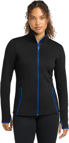 Vista 8 de SPORT-TEK Chamarra Sport-Wick flexible con contraste de cremallera completa para mujer Negro/Gris Carbón