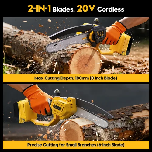 Vista 3 de Mini motosierra inalámbrica para batería Dewalt de 20 V MAX (solo herramienta), motosierra 2 en 1 de 8 y 6 pulgadas sin escobillas con motosierra