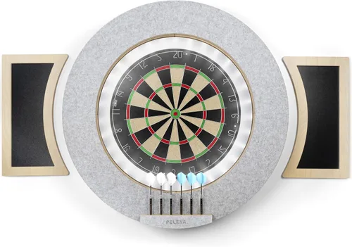Vista 10 de Dart Board Cabinet Set with LED Light; Bristle Dartboard, Built in LED Light, Darts and Chalkboards