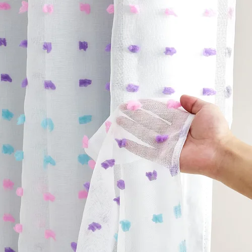 Vista 19 de RYB HOME Cortinas rosas con bonito pompón transparente superposición de 96