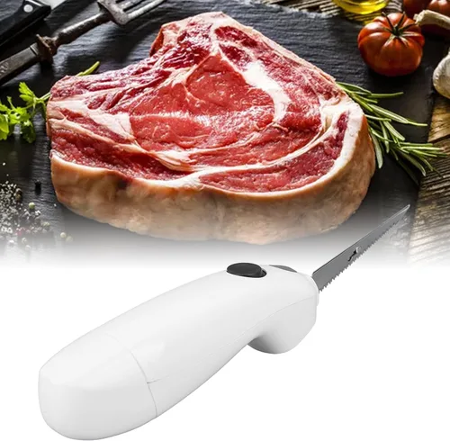 Vista 5 de Cuchillo eléctrico para carne, sin cable, funciona con pilas, cuchillo para tallar pavos de acero inoxidable, cuchillo de filete eléctrico