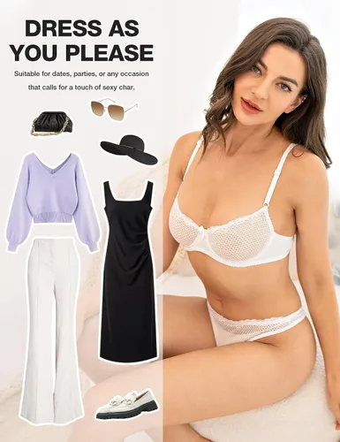 Vista 6 de Deyllo - Brasier sexy de copa media, malla transparente y sin forro, con encaje y aros para mujer