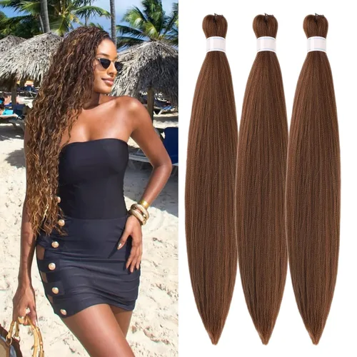 Vista 16 de Pelo corto negro trenzado preestirado de 14 pulgadas para trenzas sin nudos, pelo sintético 1B trenzado para trenzas Bob Box