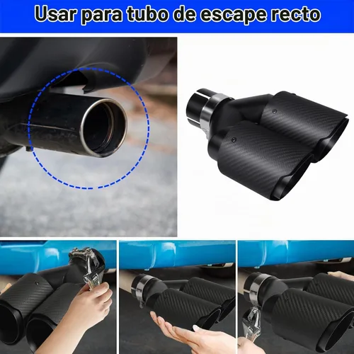 Vista 9 de Punta de escape de entrada de 2.5" a salida de 3.5", ancho total de 7.48", punta trasera de coche de fibra de carbono Y doble negra, longitud