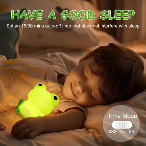 Vista 2 de Lampeez - Luz nocturna de rana para niños, lindos regalos de rana, luz nocturna LED de silicona suave para habitación infantil, decoración