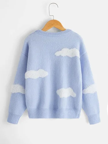 Vista 2 de SHENHE Suéter casual de manga larga con cuello redondo y estampado de nube para niña