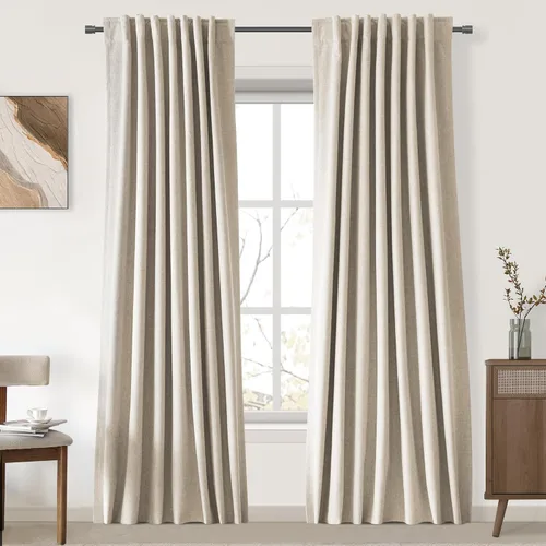 Vista 94 de UHITECH Cortinas cortas de lino de 24 pulgadas de largo para ventanas pequeñas de granja, cortinas opacas modernas para sala de estar, pestañas
