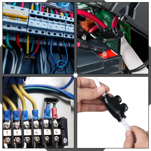 Vista 6 de Copkim 5 Piezas Conectores de Cable Aislados Negros Conector de Empalme 2 Puertos Terminales de Soldadura de Cable Múltiple Empalmadores de Cable