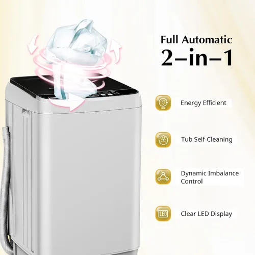 Vista 4 de Lavadora portátil, lavadora portátil completamente automática de 17.7 libras, lavadora pequeña, 10 programas de lavado, temporizador de 24 horas