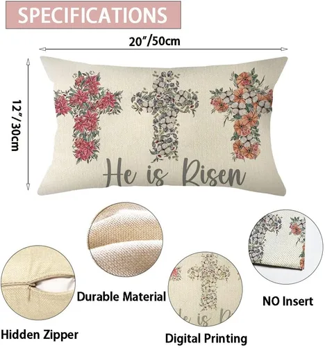 Vista 7 de Ogiselestyle He is Risen - Funda de almohada de Pascua, 12 x 20 pulgadas, decoración de primavera y Pascua, para sofá