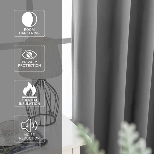 Vista 4 de MYSKY HOME Cortinas opacas de 90 pulgadas de largo para sala de estar, cortinas grises para dormitorio, cortinas con aislamiento térmico gris