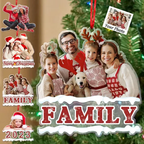 Vista 10 de Adornos de Navidad personalizados con foto personalizada, adornos acrílicos personalizados con texto de imagen personalizado 2023, familia, pareja