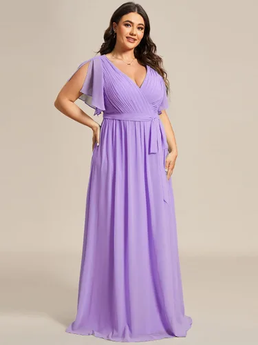 Vista 3 de Ever-Pretty Plus Vestido de dama de honor formal con cuello en V profundo y cintura elástica para mujer, talla grande, 0164A-DA