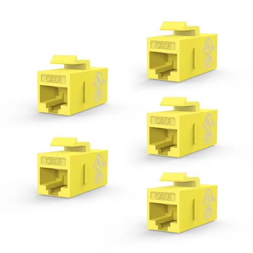 Vista 8 de VCE Acoplador en línea de conector Keystone CAT6 RJ45 con certificación UL, paquete de 5, extensor de cable Ethernet hembra a hembra, color blanco