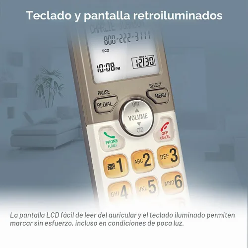 Vista 4 de AT&T - Teléfono inalámbrico expandible con sistema de respuesta y teclas XL retroiluminadas, 5 terminales