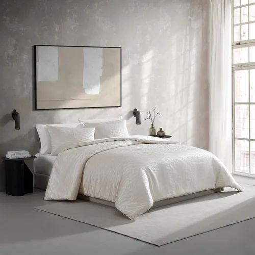 Vista 2 de Vera Wang - Juego de funda de edredón tamaño Queen, ropa de cama de algodón suave con sensación de tejido texturizado, cierre de botón y lazos