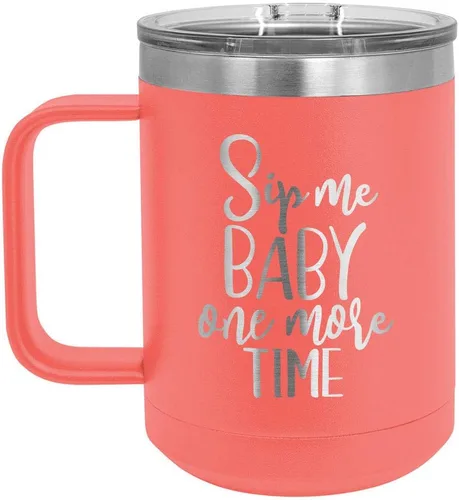 Vista 6 de Taza de café SIP ME BABY ONE More TIME 15 oz con tapa superior deslizante Taza de café de viaje aislado Ideas de regalo de cumpleaños o Navidad