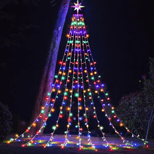 Vista 9 de Luces de estrella para decoración de Navidad al aire libre, 320 LED, 16.4 pies, luces de cadena para árbol de Navidad con topper de estrella