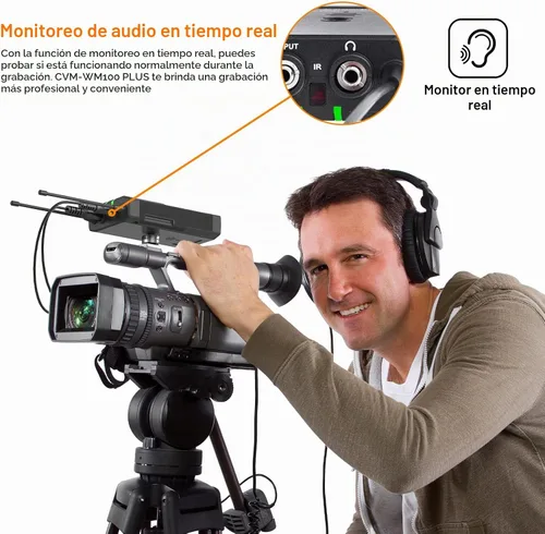 Vista 4 de Comica CVM-WM100PLUS - Sistema de micrófono inalámbrico para cámaras, videocámaras, teléfonos inteligentes, portátiles, micrófono de solapa