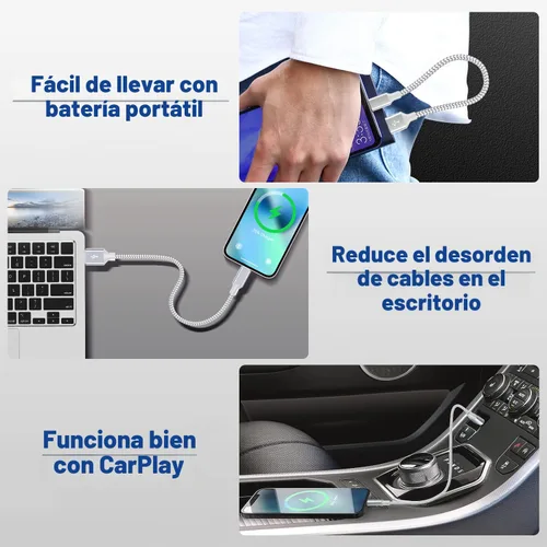Vista 6 de [Certificado Apple MFi] Cargador corto de iPhone de 1 pie, paquete de 2 unidades, USB A a cable Lightning, cable trenzado de nailon de 12 pulgadas