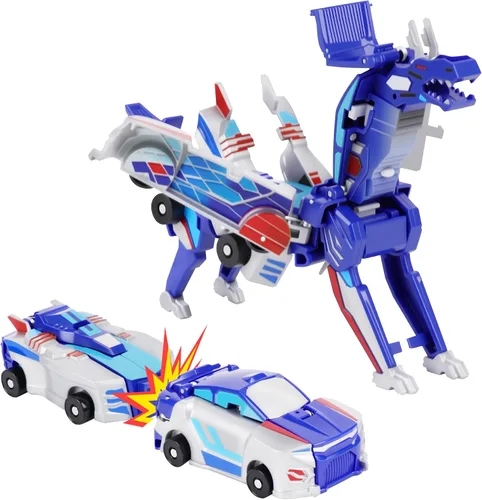 Vista 9 de Juguete de automóvil de dinosaurio que se transforma en colisión, 2 autos magnéticos que se transforman en juguetes de dinosaurio para niños, niñas