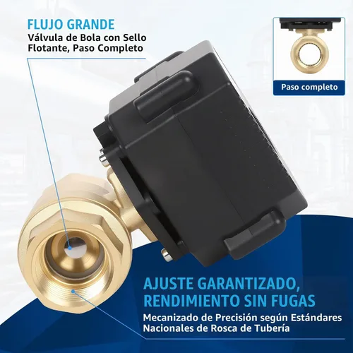 Vista 5 de Válvula de Bola Motorizada de Latón de 1/2" - Válvula de Agua Eléctrica de 2 Cables con Retorno Automático, Válvula de Bola Automática de 9-24V