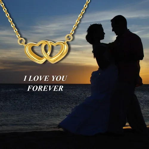 Vista 6 de SISGEM - Collar de oro de 18 quilates con doble corazón para mujer grabado en oro fino regalo para ella 172in