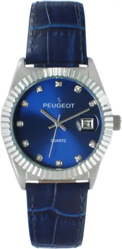 Vista 4 de Peugeot - Reloj de cuarzo para mujer con borde de moneda, ventana de fecha y correa de piel