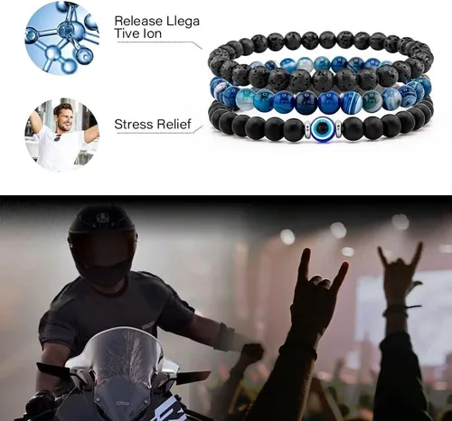 Vista 6 de Pulsera contra el mal de ojo de 0.236 pulgadas, pulseras de cuentas ajustables elásticas naturales