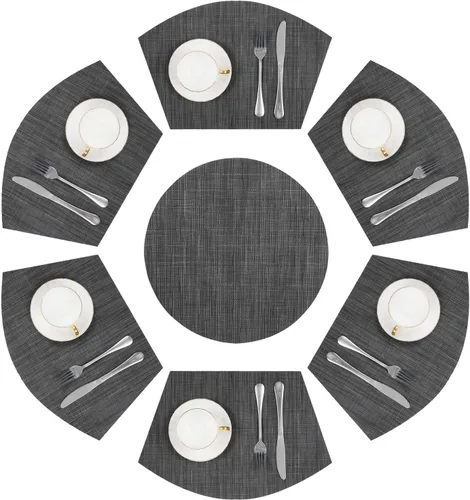 Vista 20 de SHACOS Juego de 5 manteles individuales pequeños en forma de cuña con centro de mesa, resistentes al calor, lavables (5, beige)