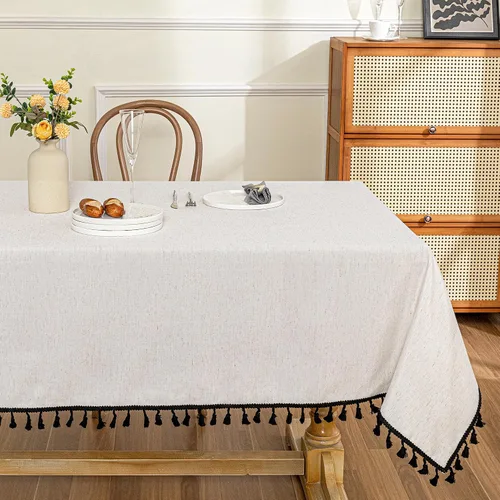 Vista 23 de MYSKY HOME - Mantel para mesa rectangular, impermeable, manteles de algodón suave para interior/exterior, mantel sin arrugas para mesa rectangular