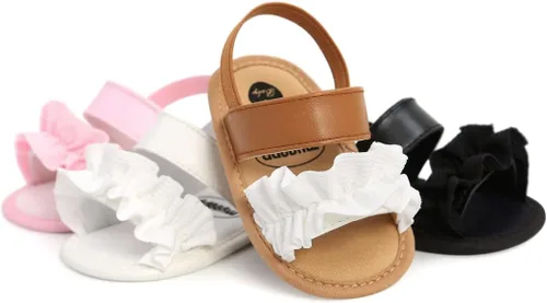 Vista 7 de GDSDYM Sandalias de verano para bebés y niñas con lazo de flor, suela suave, zapatos de vestir para cuna para recién nacidos