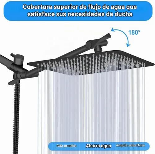 Vista 6 de Cabezal de ducha, Kaqinu - Cabezal de ducha de lluvia de alta presión de 8 pulgadas/combo de ducha de mano con brazo de extensión de 11 pulgadas