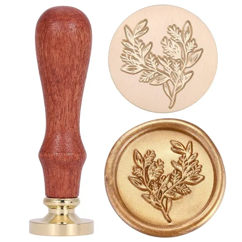 Vista 10 de Yoption Sello de sello de cera de hoja con luna, sello botánico vintage para invitaciones de boda, sobres de embalaje de regalo Una luna con hoja