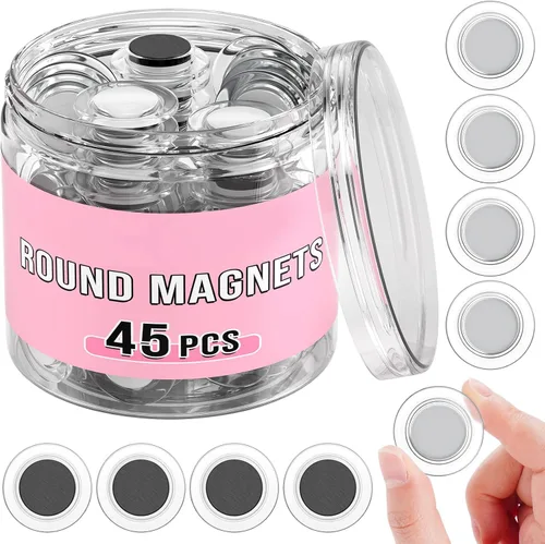 Vista 7 de VNDUEEY 45 piezas de imanes redondos para pizarra blanca, imanes para nevera, imán decorativo para pizarra seca, imanes pequeños para suministros