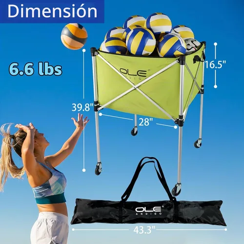 Vista 5 de Carrito de pelota de voleibol con ruedas, almacenamiento