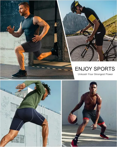 Vista 5 de Roadbox Pantalones cortos de compresión para hombre, pantalones cortos de compresión de elastano para correr con bolsillo perfecto, XL