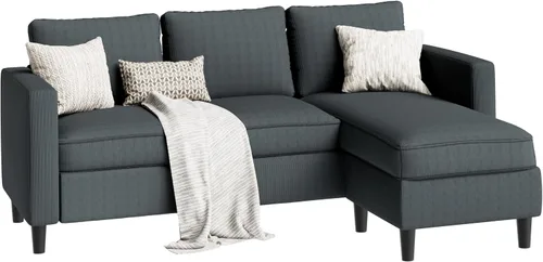 Vista 6 de SUNLEI L-Shaped Sectional Couch, Modern Grey Reversible Sectional Sofa with Reversible Ottoman, 3-Seat Sectional Couches for Living Room and