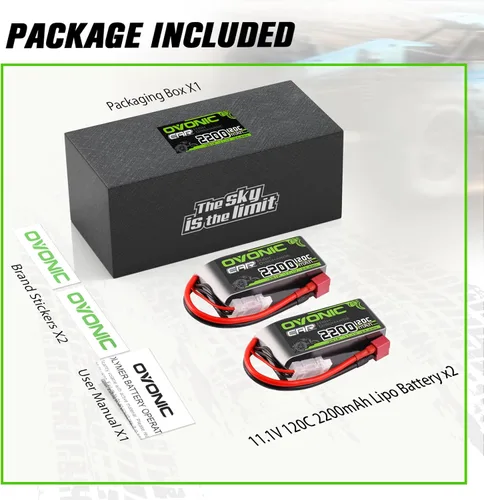 Vista 6 de OVONIC 3S - Batería corta LiPo de 11.1 V 2200 mAh 120C con enchufe en T estilo Dean para coche RC camión, avión, helicóptero, barco, carreras, auto