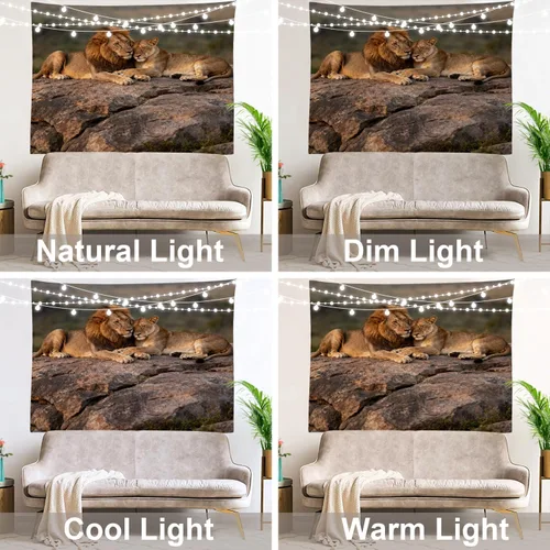Vista 9 de Shrahala Brown Golden Tapestry, Lion Wall Hanging Hd Print Polyester Backdrop For Dorm Room Bedroom 30 X 40 In