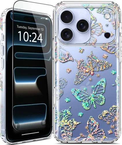 Vista 25 de Funda para iPhone 16, con protector de pantalla, linda para mujeres y niñas, funda protectora de grado militar de 10 pies para iPhone 16, funda