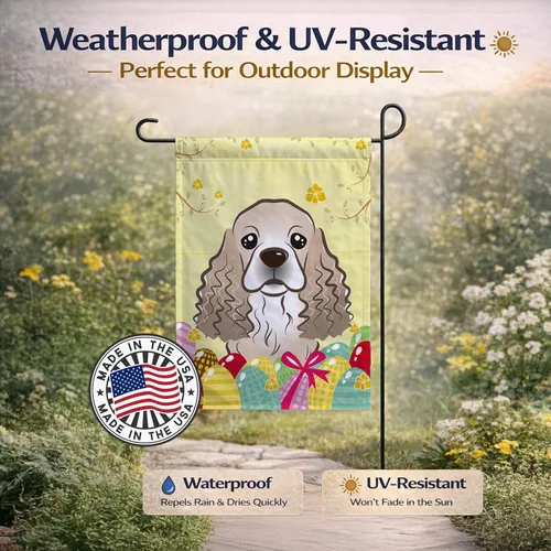 Vista 614 de Caroline's Treasures BB1923GF Bandera decorativa para jardín con diseño de Border Collie, para caza de huevos de Pascua, para jardín, jardín, patio