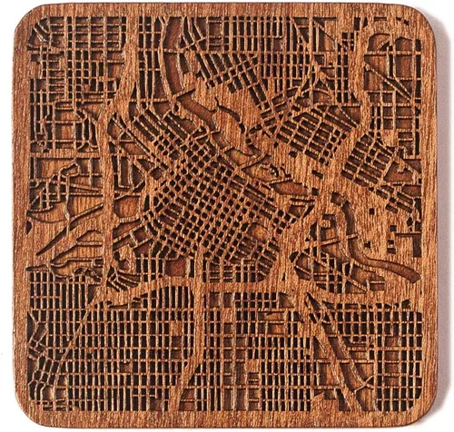 Vista 143 de Posavasos Amsterdam Map by O3 Design Studio, 1 pieza, posavasos de madera Sapele con mapa de la ciudad, hecho a mano, varias ciudades opcionales